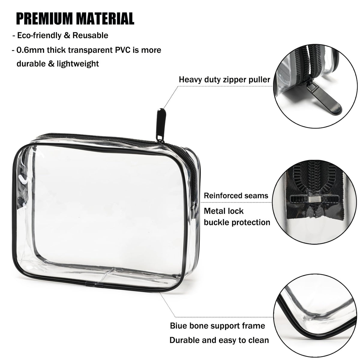 TSA Approved Toiletry Bag, 3 Pcs Clear Toiletries Bags Quart Size Travel Makeup Cosmetic Bag for Women Men, Carry on Airport Airline Compliant Bag (Black)