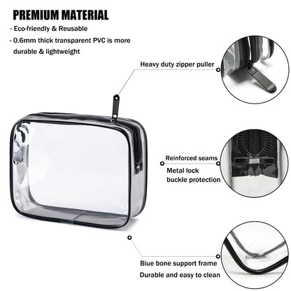 TSA Approved Toiletry Bag, 3 Pcs Clear Toiletries Bags Quart Size Travel Makeup Cosmetic Bag for Women Men, Carry on Airport Airline Compliant Bag (Black)