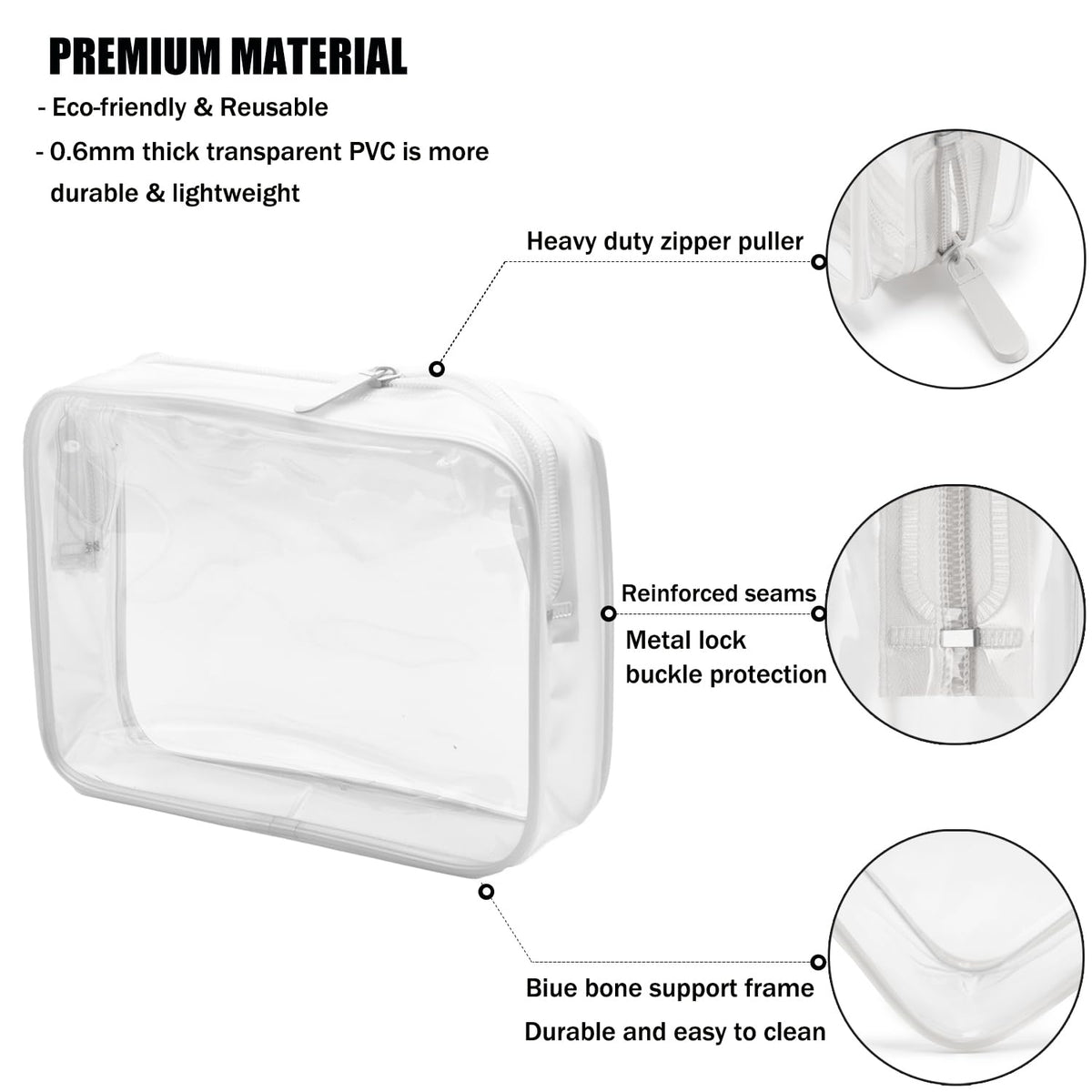 TSA Approved Toiletry Bag, 3 Pcs Clear Toiletries Bags Quart Size Travel Makeup Cosmetic Bag for Women Men, Carry on Airport Airline Compliant Bag (Black)