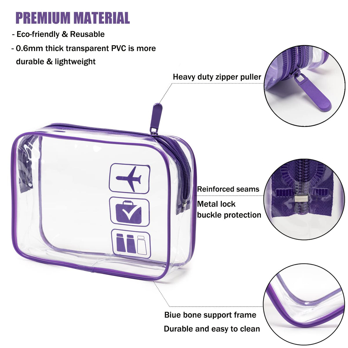TSA Approved Toiletry Bag, 3 Pcs Clear Toiletries Bags Quart Size Travel Makeup Cosmetic Bag for Women Men, Carry on Airport Airline Compliant Bag (Black)