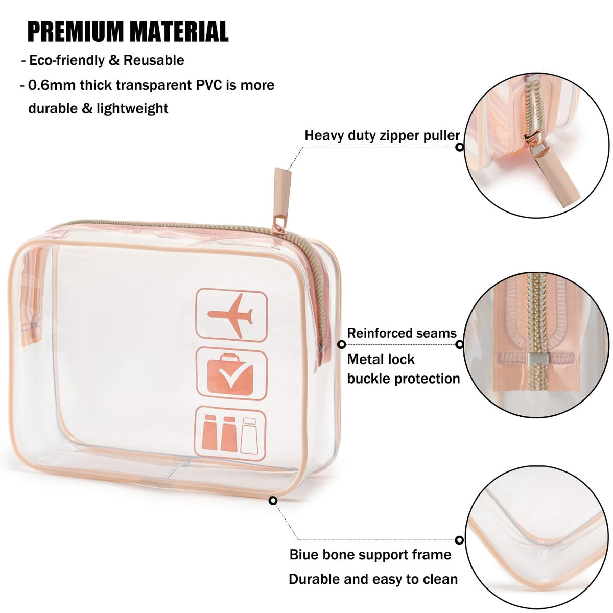 TSA Approved Toiletry Bag, 3 Pcs Clear Toiletries Bags Quart Size Travel Makeup Cosmetic Bag for Women Men, Carry on Airport Airline Compliant Bag (Black)