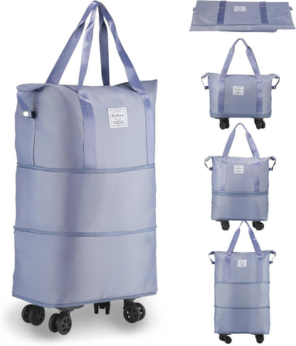Rolling Duffle Bag, Expandable Foldable Carry On, Large Weekend Bag with Spinner Wheels, 28-58L, Purple