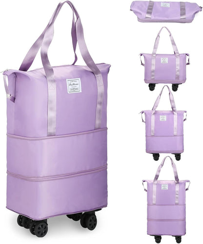 Rolling Duffle Bag, Expandable Foldable Carry On, Large Weekend Bag with Spinner Wheels, 28-58L, Purple