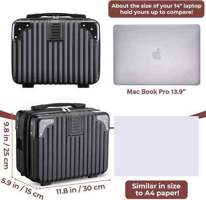 14 Inch Portable Makeup Travel Case Hand Luggage, Pressure-proof ABS Carrying Makeup Case Suitcase with Elastic Band, Small Hard Shell Cosmetic Case for Travel Camping Women Girl - Rose Gold