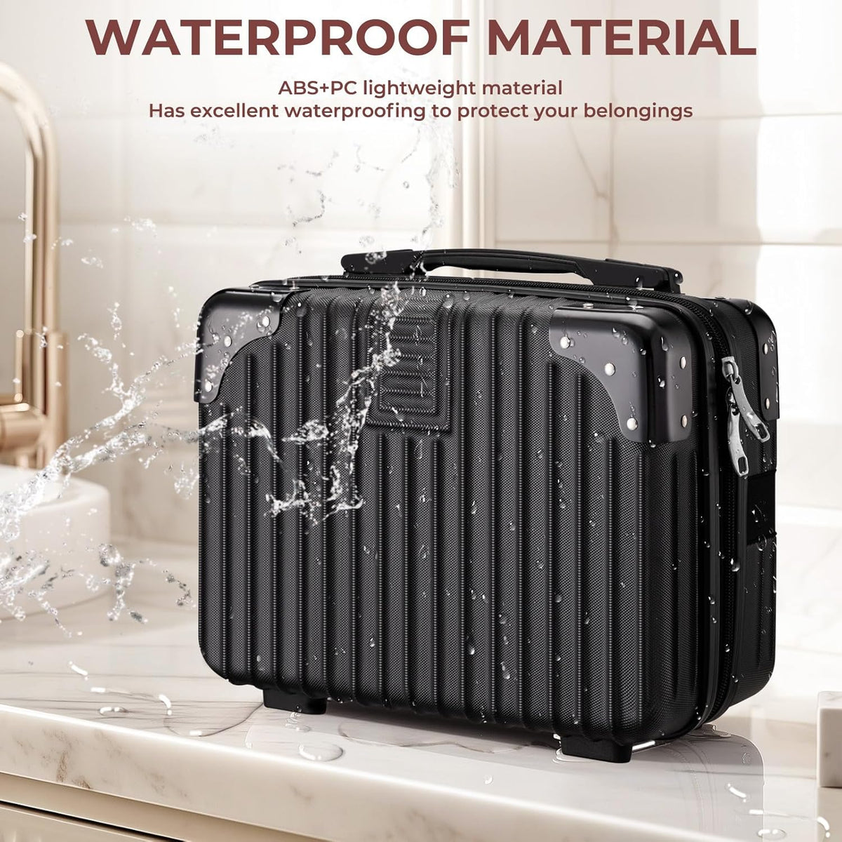 14 Inch Portable Makeup Travel Case Hand Luggage, Pressure-proof ABS Carrying Makeup Case Suitcase with Elastic Band, Small Hard Shell Cosmetic Case for Travel Camping Women Girl - Rose Gold
