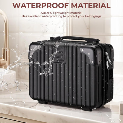 14 Inch Portable Makeup Travel Case Hand Luggage, Pressure-proof ABS Carrying Makeup Case Suitcase with Elastic Band, Small Hard Shell Cosmetic Case for Travel Camping Women Girl - Rose Gold