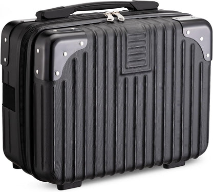 14 Inch Portable Makeup Travel Case Hand Luggage, Pressure-proof ABS Carrying Makeup Case Suitcase with Elastic Band, Small Hard Shell Cosmetic Case for Travel Camping Women Girl - Rose Gold