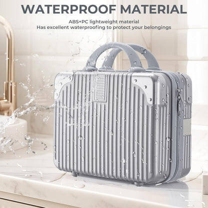14 Inch Portable Makeup Travel Case Hand Luggage, Pressure-proof ABS Carrying Makeup Case Suitcase with Elastic Band, Small Hard Shell Cosmetic Case for Travel Camping Women Girl - Rose Gold