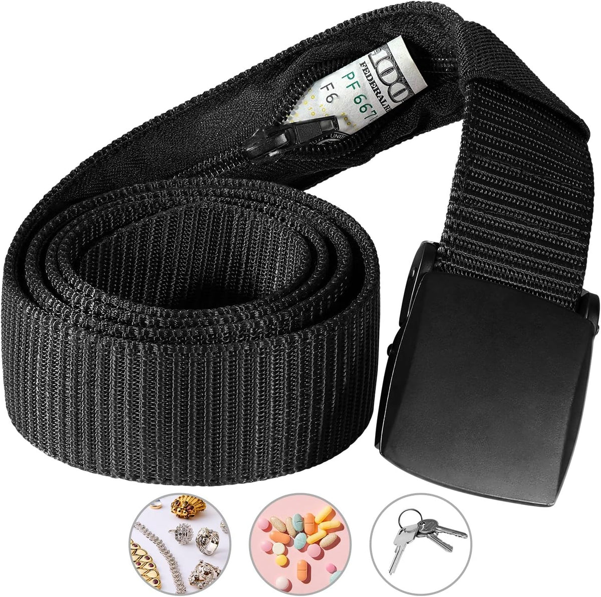 Travel Money Belt with Hidden Money Pocket, Nylon Military Tactical Mens with Zinc Alloy Buckle- Black