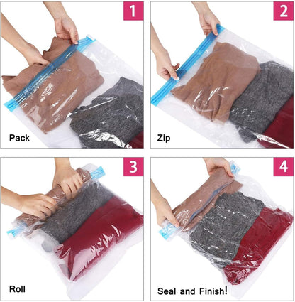 18 Pack Roll Up Space Saver Travel Storage Bags, No Vacuum Needed, 10 xl (30"x26"in) 8 Large (24"x16"in) Airtight Seal and Waterproof for Clothes, Blankets, Luggage Packing, Compression, Organizing