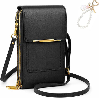 Anti Theft Leather Bag, Touchscreen Phone Crossbody Bag, Touch Screen Phone Purse with RFID Blocking Card Slots
