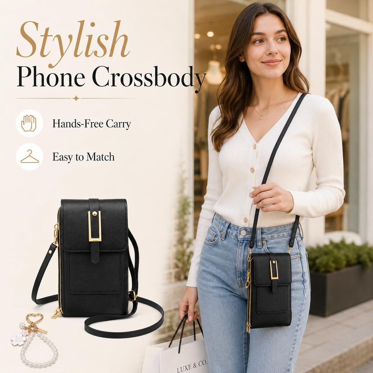 Anti Theft Leather Bag, Touchscreen Phone Crossbody Bag, Touch Screen Phone Purse with RFID Blocking Card Slots