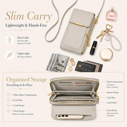 Anti Theft Leather Bag, Touchscreen Phone Crossbody Bag, Touch Screen Phone Purse with RFID Blocking Card Slots