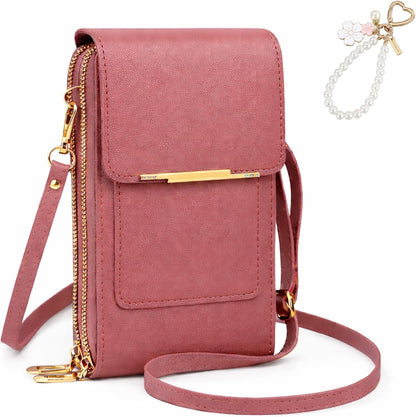 Anti Theft Leather Bag, Touchscreen Phone Crossbody Bag, Touch Screen Phone Purse with RFID Blocking Card Slots