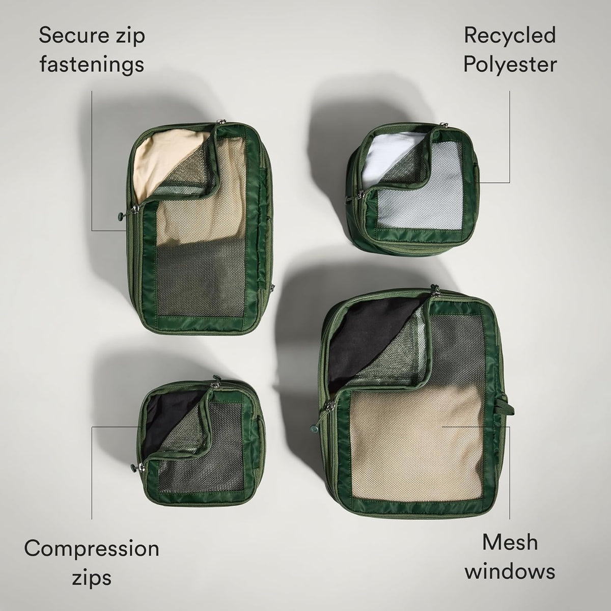 Compression Packing Cubes for Travel, Luggage Organiser for Suitcases or Bags, Travel Accessories, Set of 4, Mist Blue