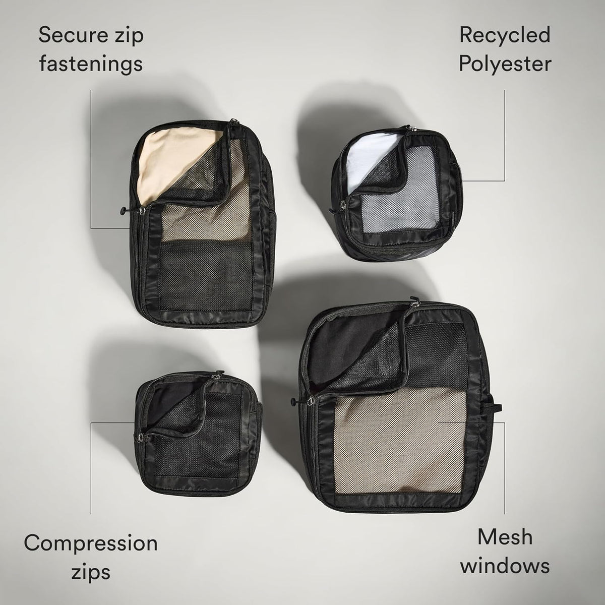 Compression Packing Cubes for Travel, Luggage Organiser for Suitcases or Bags, Travel Accessories, Set of 4, Mist Blue