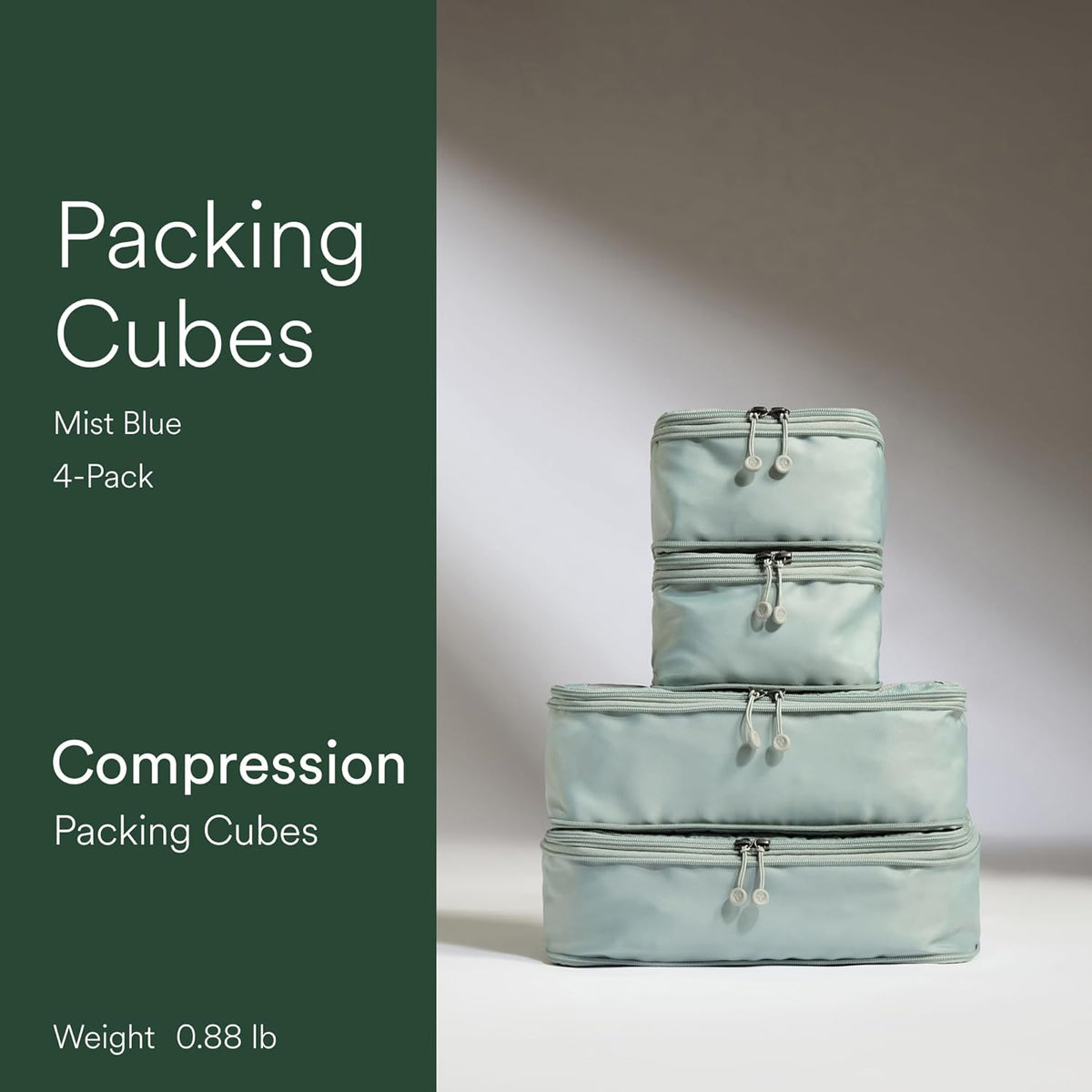 Compression Packing Cubes for Travel, Luggage Organiser for Suitcases or Bags, Travel Accessories, Set of 4, Mist Blue