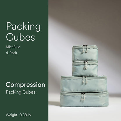 Compression Packing Cubes for Travel, Luggage Organiser for Suitcases or Bags, Travel Accessories, Set of 4, Mist Blue
