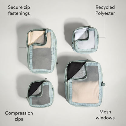 Compression Packing Cubes for Travel, Luggage Organiser for Suitcases or Bags, Travel Accessories, Set of 4, Mist Blue