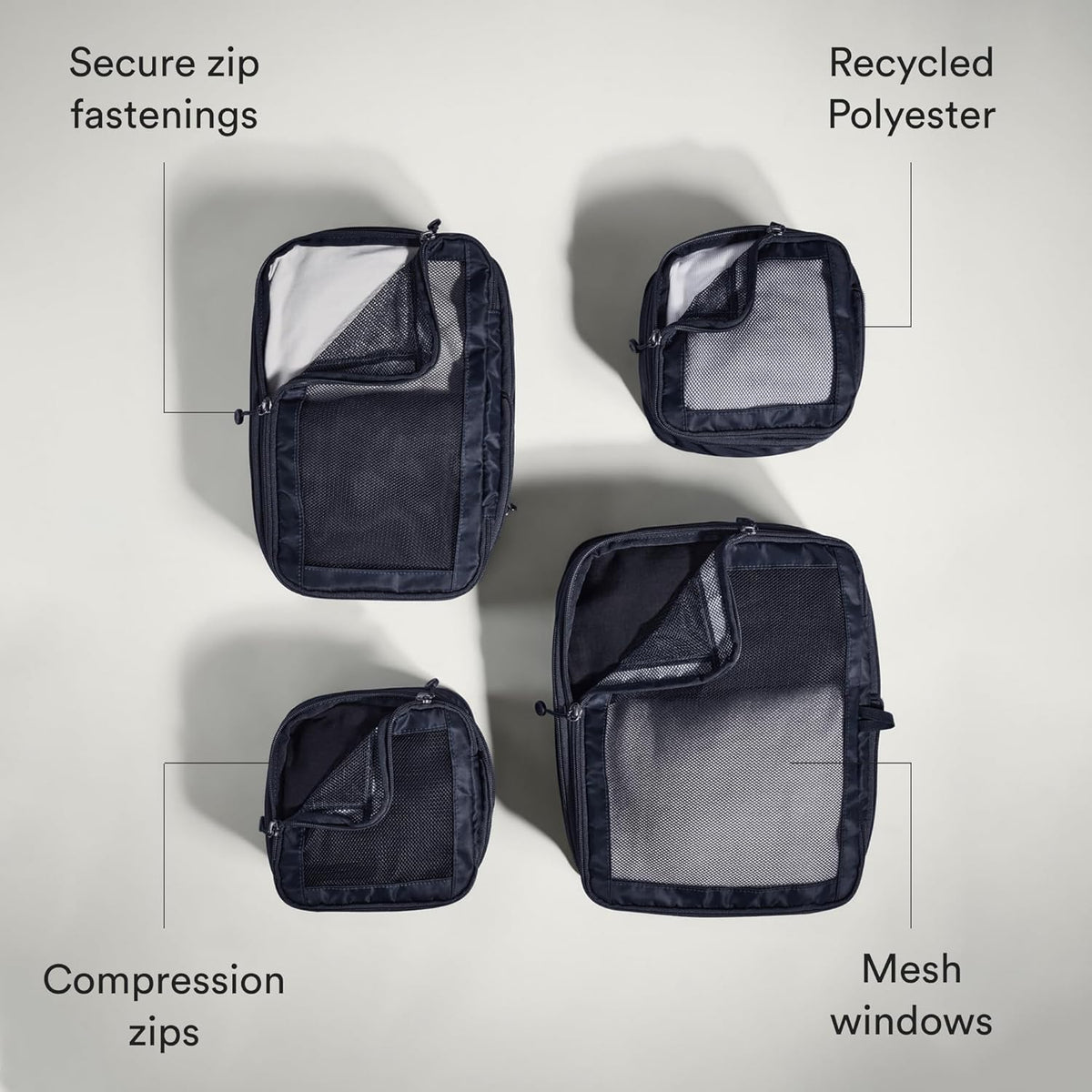 Compression Packing Cubes for Travel, Luggage Organiser for Suitcases or Bags, Travel Accessories, Set of 4, Mist Blue