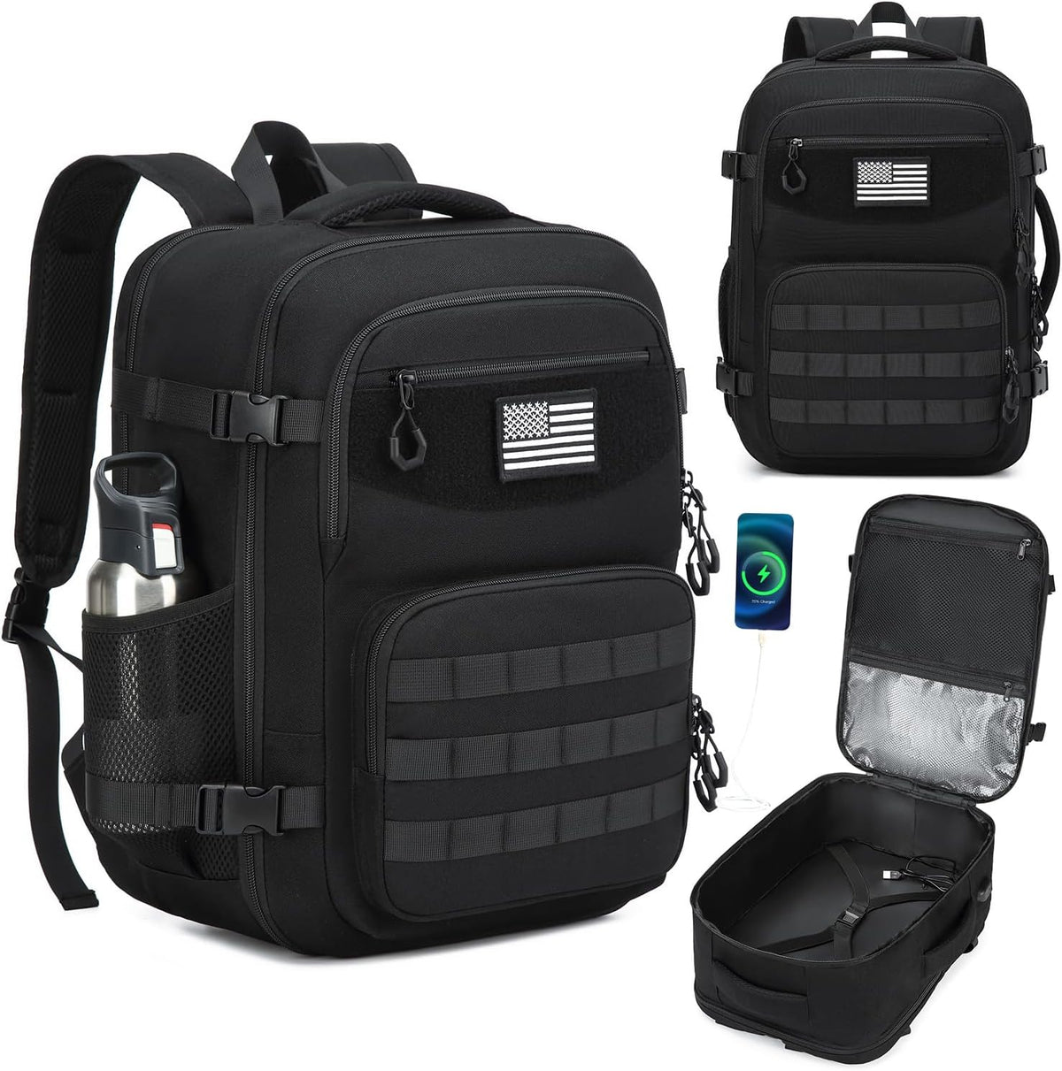 Carry On Backpack, Large Tactical Travel Backpack Airplane Approved Weekender Bag for Men, Water Resistant Lightweight Suitcase Luggage Backpack, 17" Laptop Daypack for Flight, Travel