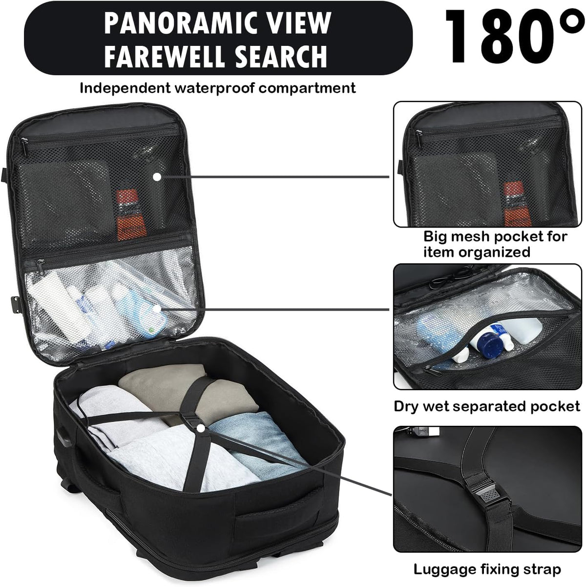 Carry On Backpack, Large Tactical Travel Backpack Airplane Approved Weekender Bag for Men, Water Resistant Lightweight Suitcase Luggage Backpack, 17" Laptop Daypack for Flight, Travel