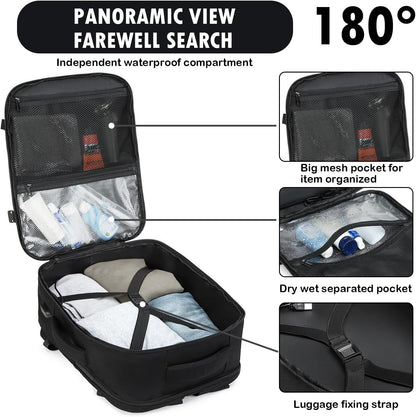 Carry On Backpack, Large Tactical Travel Backpack Airplane Approved Weekender Bag for Men, Water Resistant Lightweight Suitcase Luggage Backpack, 17" Laptop Daypack for Flight, Travel