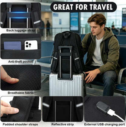 Carry On Backpack, Large Tactical Travel Backpack Airplane Approved Weekender Bag for Men, Water Resistant Lightweight Suitcase Luggage Backpack, 17" Laptop Daypack for Flight, Travel