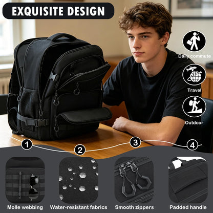 Carry On Backpack, Large Tactical Travel Backpack Airplane Approved Weekender Bag for Men, Water Resistant Lightweight Suitcase Luggage Backpack, 17" Laptop Daypack for Flight, Travel