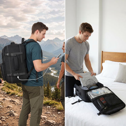 Carry On Backpack, Large Tactical Travel Backpack Airplane Approved Weekender Bag for Men, Water Resistant Lightweight Suitcase Luggage Backpack, 17" Laptop Daypack for Flight, Travel