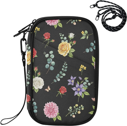 Flower Leaves Eucalyptus Black Passport Holder for Travel Wallet | Water Resistant Family Travel Document Pouch Credit Card Clutch Bag for Women Men
