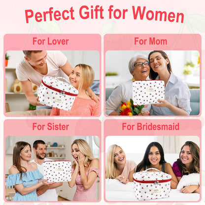 Cotton Quilted Makeup Bag for Women Girls Large Small Travel Black Floral Cosmetic Bags Set Cute Coquette Makeup Pouch for Purse Aesthetic Cloth Flower Storage Toiletry Bag Organizer