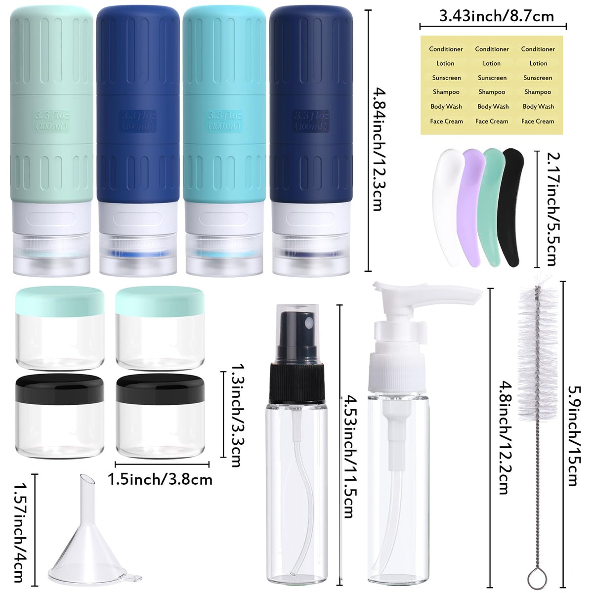Travel Bottles for Toiletries,TSA Approved 3.3oz Size LeakProof Silicone Toiletry Containers for Shampoo, Conditioner,Easy to Squeeze，Portable Travel Essentials for Lotion(18 Pack) Green