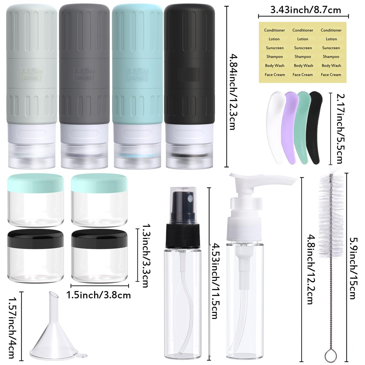 Travel Bottles for Toiletries,TSA Approved 3.3oz Size LeakProof Silicone Toiletry Containers for Shampoo, Conditioner,Easy to Squeeze，Portable Travel Essentials for Lotion(18 Pack) Green