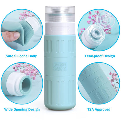 Travel Bottles for Toiletries,TSA Approved 3.3oz Size LeakProof Silicone Toiletry Containers for Shampoo, Conditioner,Easy to Squeeze，Portable Travel Essentials for Lotion(18 Pack) Green