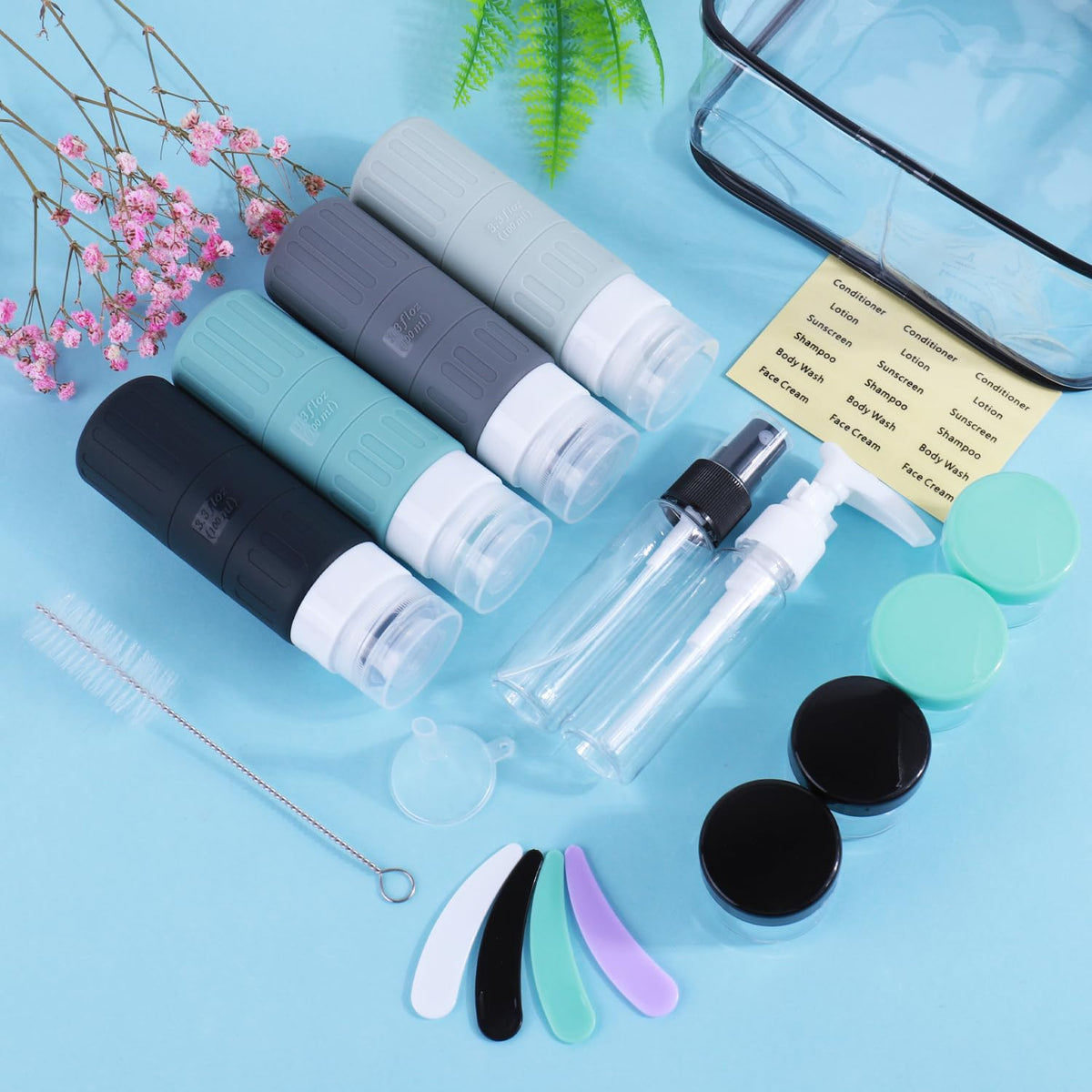 Travel Bottles for Toiletries,TSA Approved 3.3oz Size LeakProof Silicone Toiletry Containers for Shampoo, Conditioner,Easy to Squeeze，Portable Travel Essentials for Lotion(18 Pack) Green