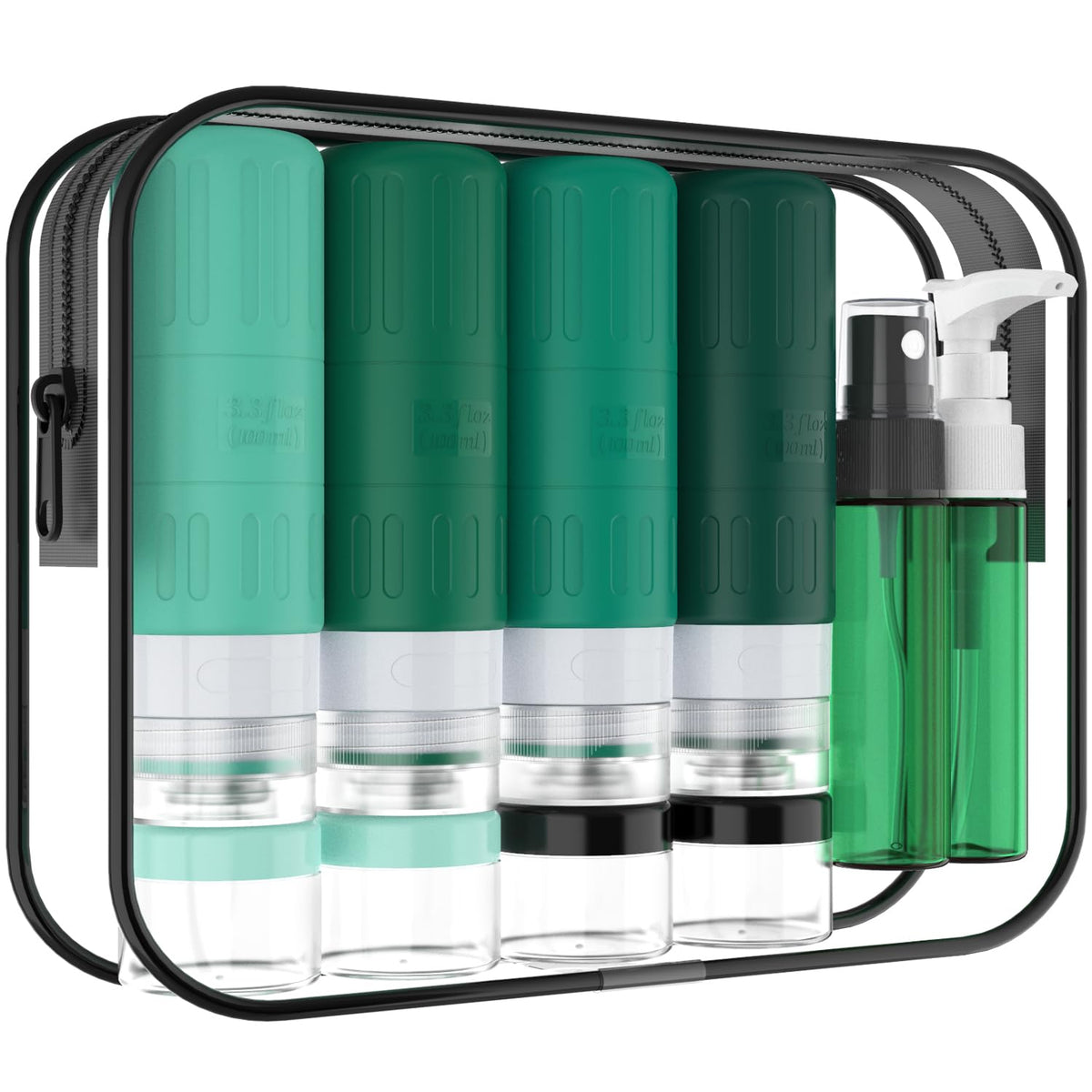 Travel Bottles for Toiletries,TSA Approved 3.3oz Size LeakProof Silicone Toiletry Containers for Shampoo, Conditioner,Easy to Squeeze，Portable Travel Essentials for Lotion(18 Pack) Green