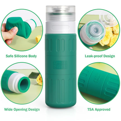 Travel Bottles for Toiletries,TSA Approved 3.3oz Size LeakProof Silicone Toiletry Containers for Shampoo, Conditioner,Easy to Squeeze，Portable Travel Essentials for Lotion(18 Pack) Green