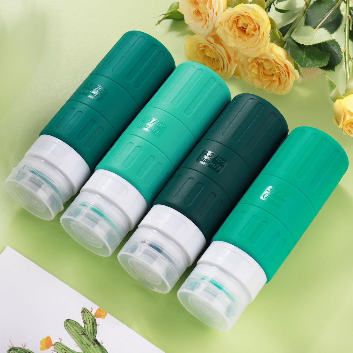 Travel Bottles for Toiletries,TSA Approved 3.3oz Size LeakProof Silicone Toiletry Containers for Shampoo, Conditioner,Easy to Squeeze，Portable Travel Essentials for Lotion(18 Pack) Green