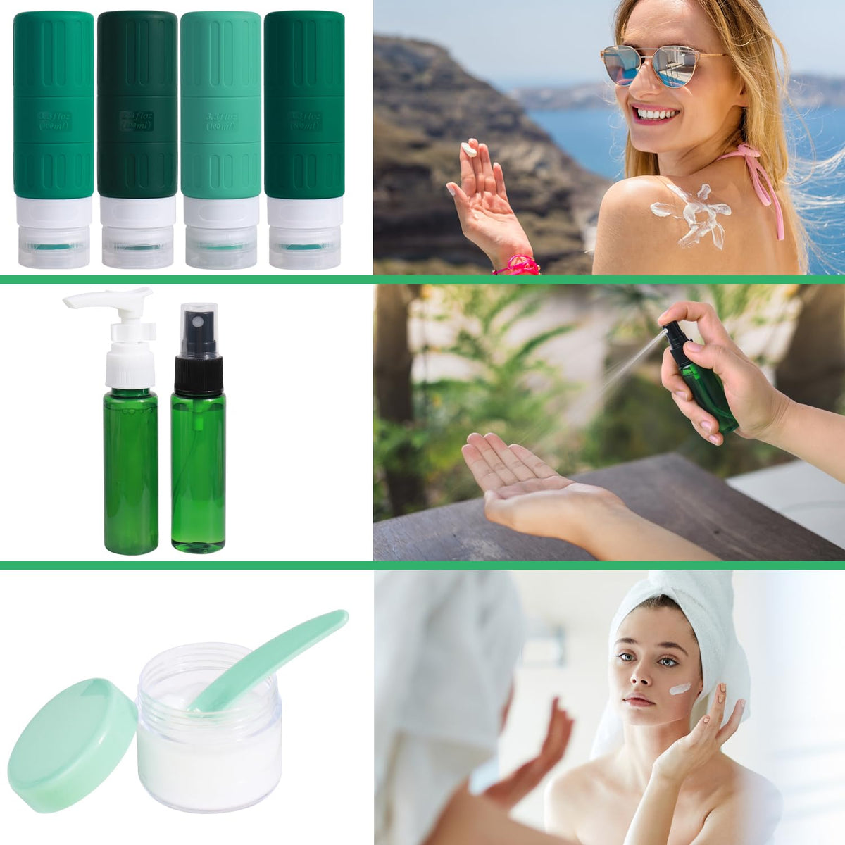 Travel Bottles for Toiletries,TSA Approved 3.3oz Size LeakProof Silicone Toiletry Containers for Shampoo, Conditioner,Easy to Squeeze，Portable Travel Essentials for Lotion(18 Pack) Green