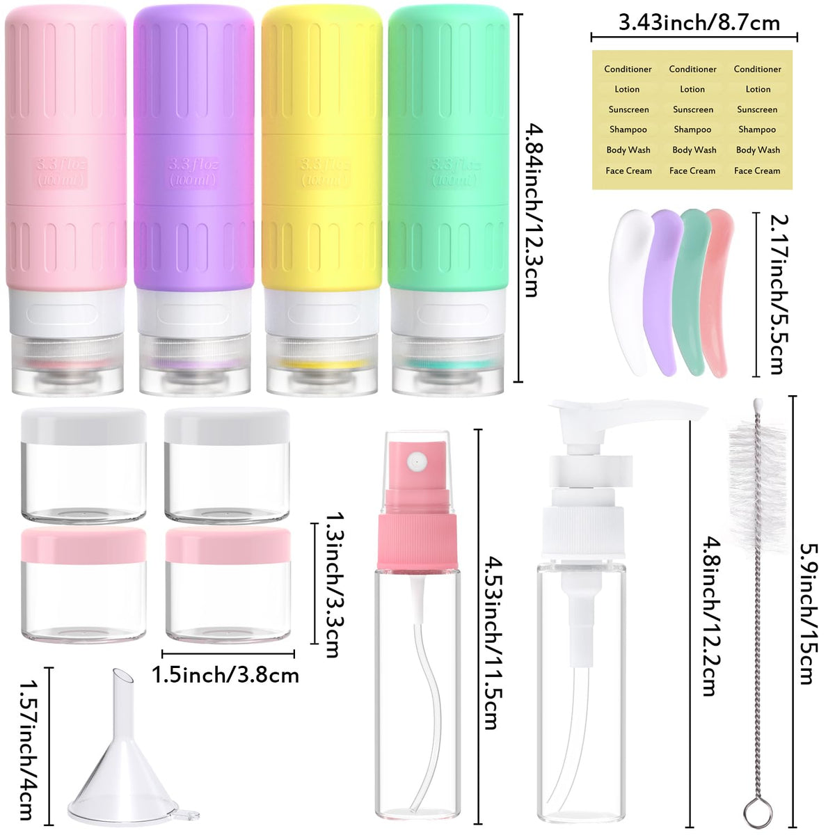Travel Bottles for Toiletries,TSA Approved 3.3oz Size LeakProof Silicone Toiletry Containers for Shampoo, Conditioner,Easy to Squeeze，Portable Travel Essentials for Lotion(18 Pack) Green