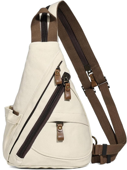 Canvas Sling Bag - Small Crossbody Backpack Shoulder Casual Daypack Rucksack for Men Women