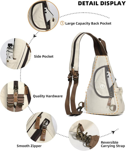 Canvas Sling Bag - Small Crossbody Backpack Shoulder Casual Daypack Rucksack for Men Women