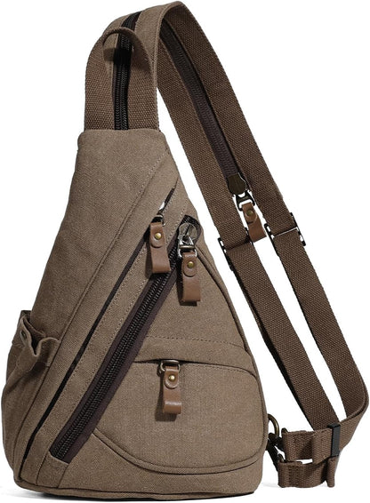 Canvas Sling Bag - Small Crossbody Backpack Shoulder Casual Daypack Rucksack for Men Women