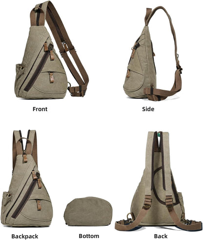 Canvas Sling Bag - Small Crossbody Backpack Shoulder Casual Daypack Rucksack for Men Women