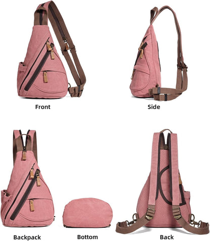 Canvas Sling Bag - Small Crossbody Backpack Shoulder Casual Daypack Rucksack for Men Women