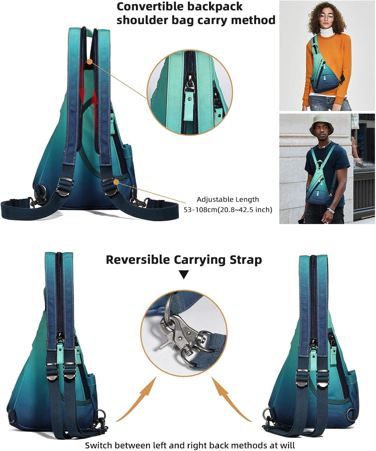 Canvas Sling Bag - Small Crossbody Backpack Shoulder Casual Daypack Rucksack for Men Women
