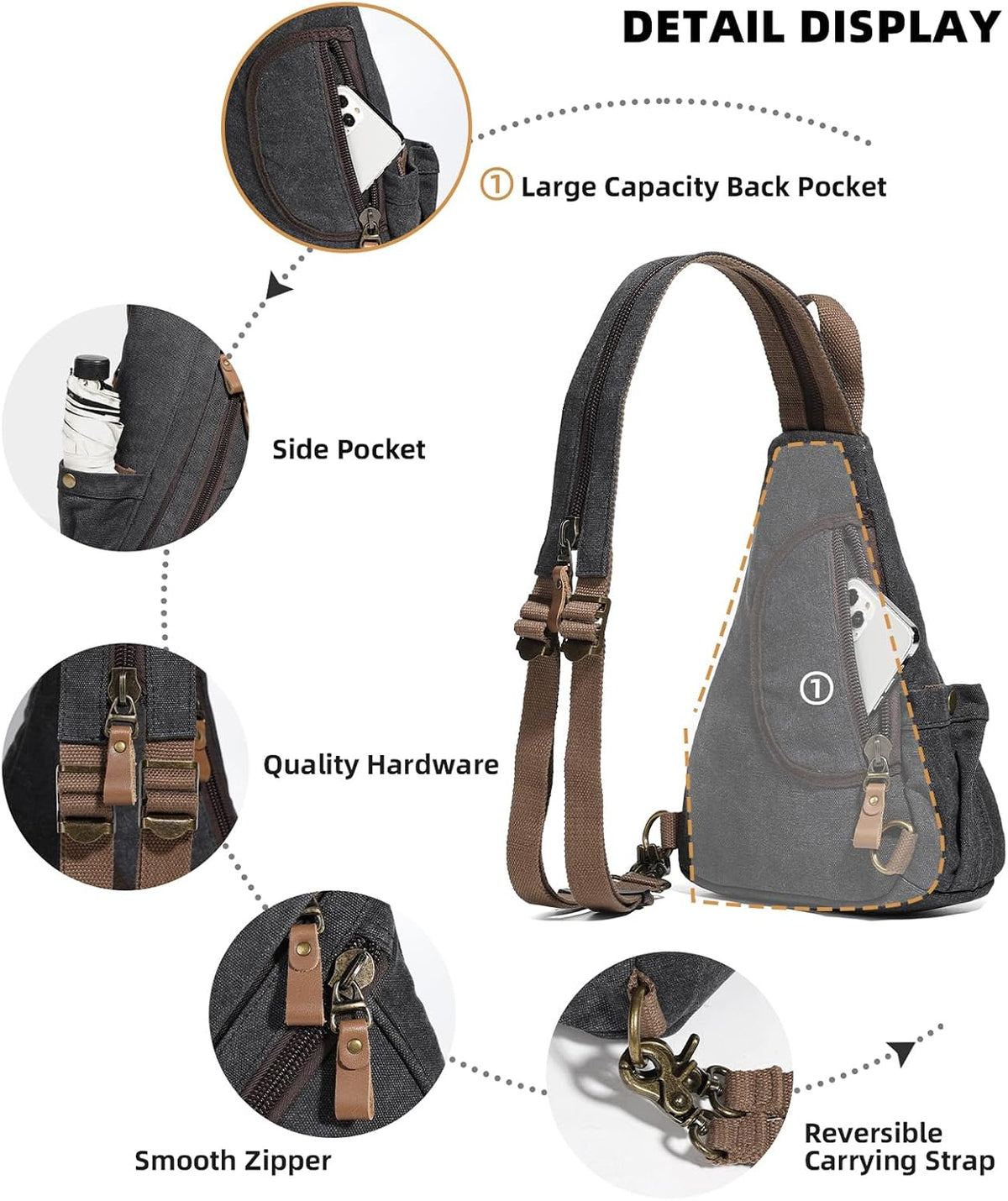 Canvas Sling Bag - Small Crossbody Backpack Shoulder Casual Daypack Rucksack for Men Women