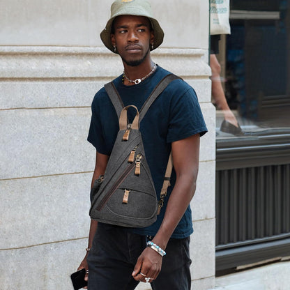 Canvas Sling Bag - Small Crossbody Backpack Shoulder Casual Daypack Rucksack for Men Women