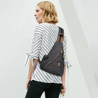Canvas Sling Bag - Small Crossbody Backpack Shoulder Casual Daypack Rucksack for Men Women